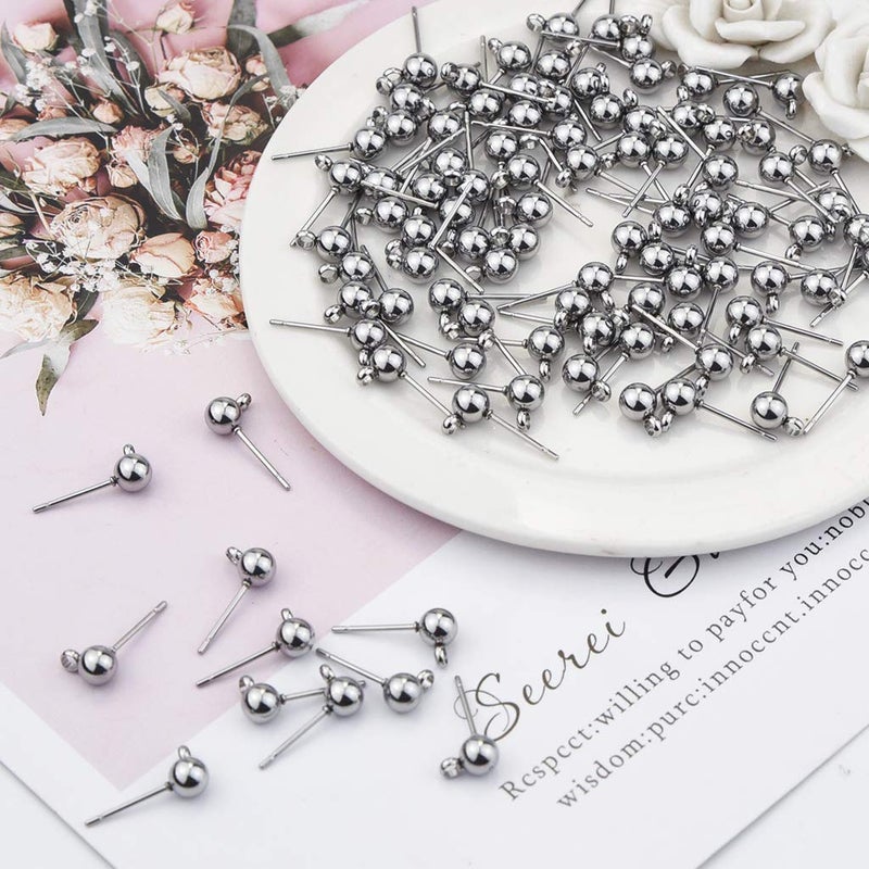 Tongcloud 100pcs Hypoallergenic Silver Ball Post Earrings - Stainless Steel Stud Earrings with Loops (Sliver, 5mm) - Image 4